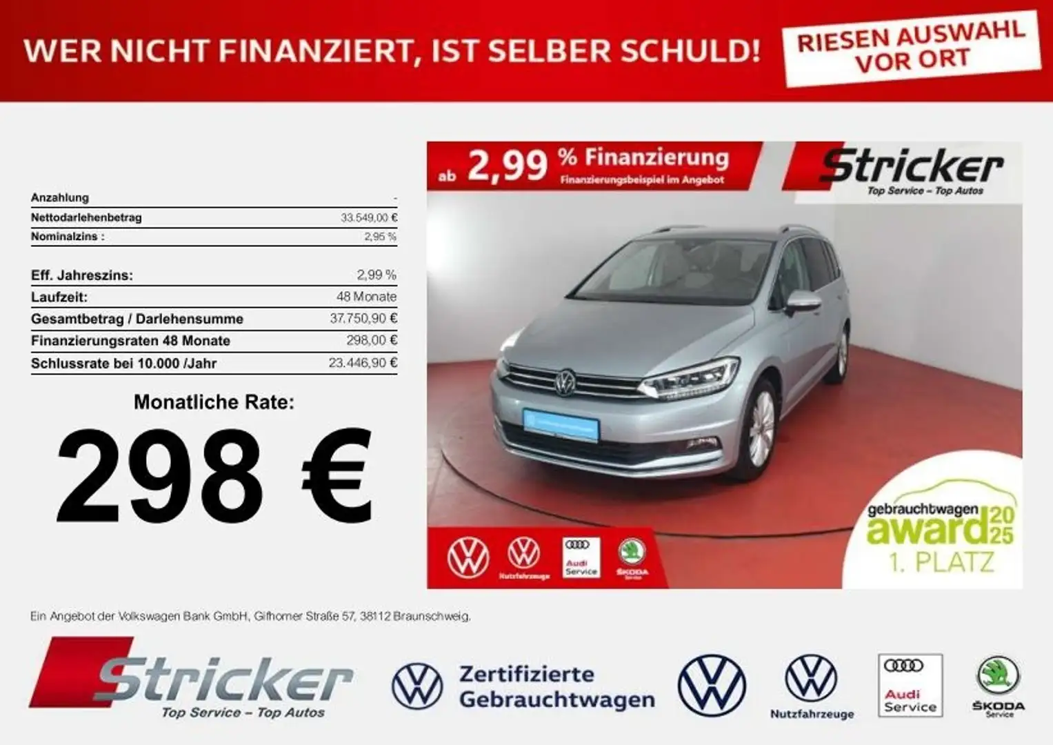 Volkswagen Touran Highline 2.0TDI DSG 298,-ohne Anzahlung Kamera AC Silber - 1