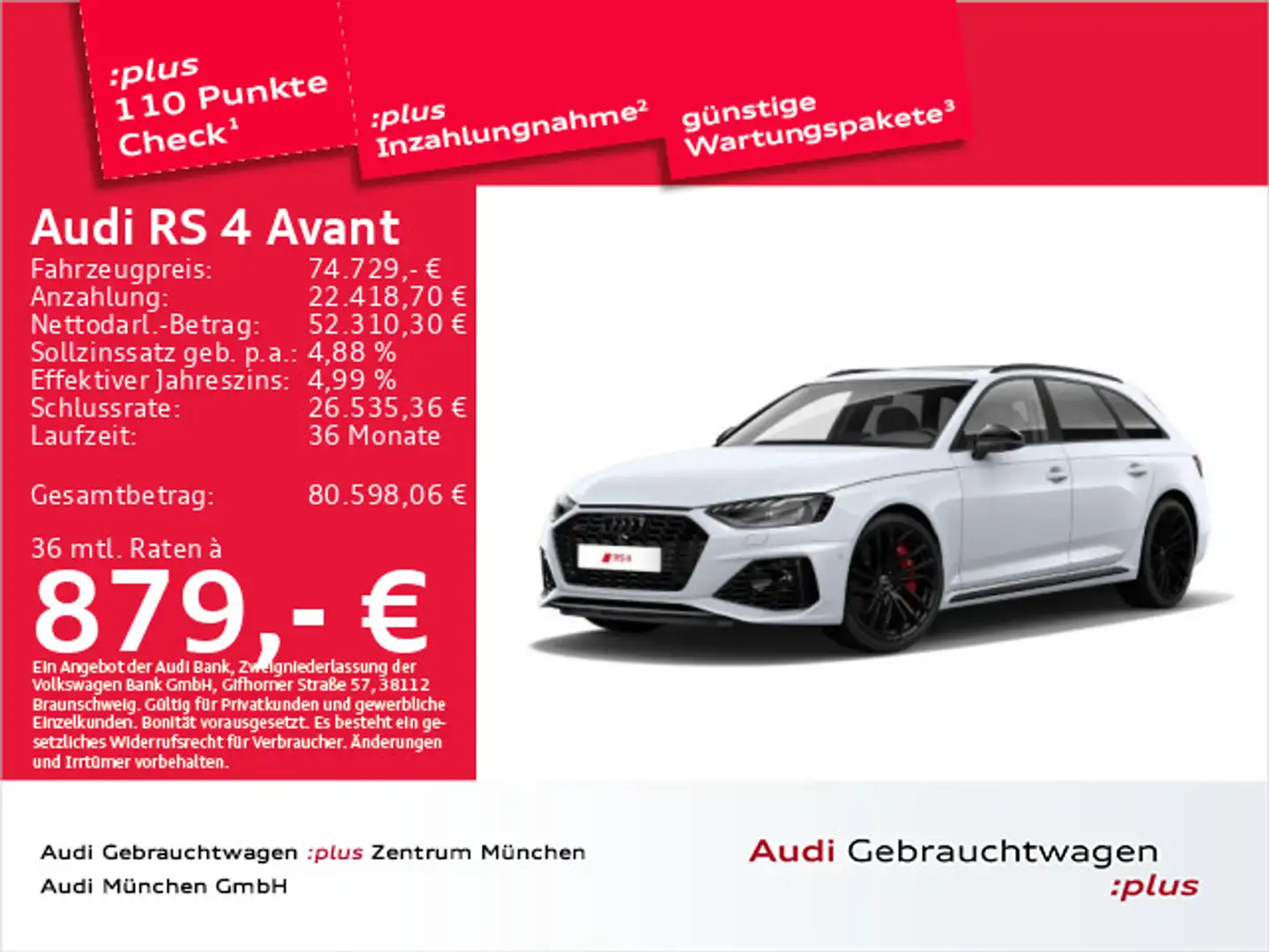Audi RS4 RS4 Avant Pano/Dynamik/Keramik/UPE:125"/Virtual+ Weiß - 1
