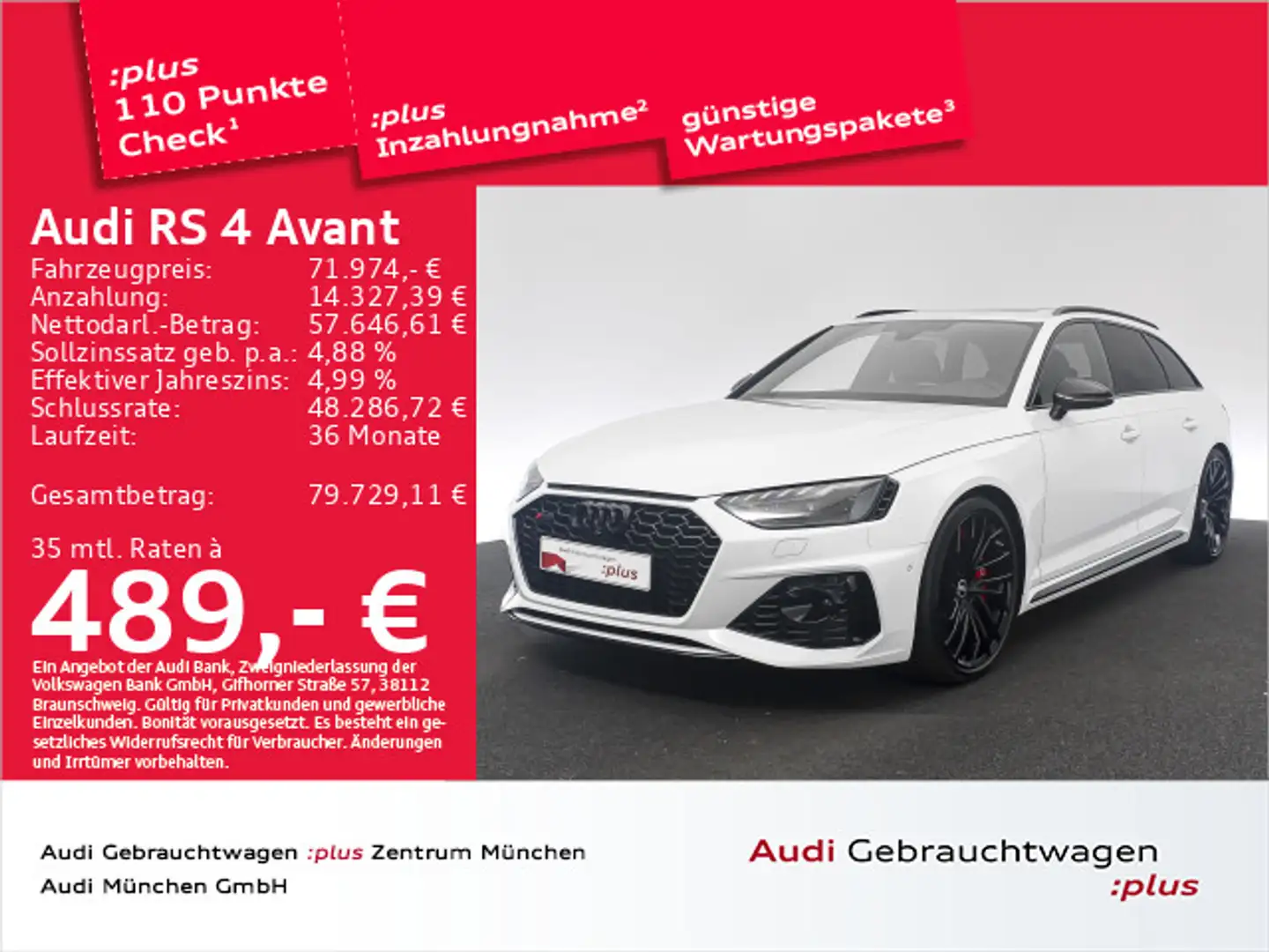Audi RS4 RS4 Avant Pano/Dynamik/Keramik/UPE:125"/Virtual+ Weiß - 1