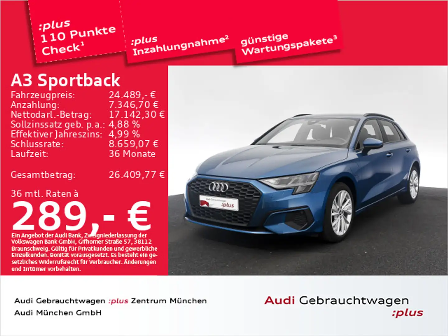 Audi A3 40 TFSI e S tronic PDC/SitzHzg Blau - 1