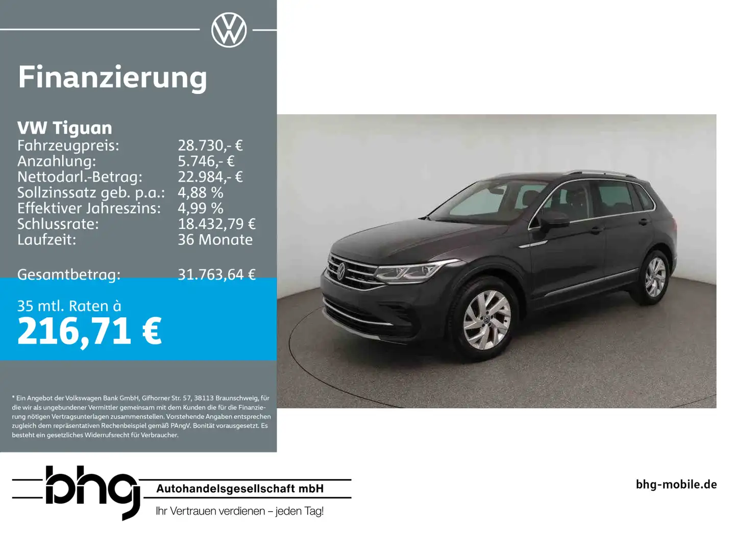 Volkswagen Tiguan Elegance 2,0 TDI SCR DSG AHK BusinessPrem Grigio - 1