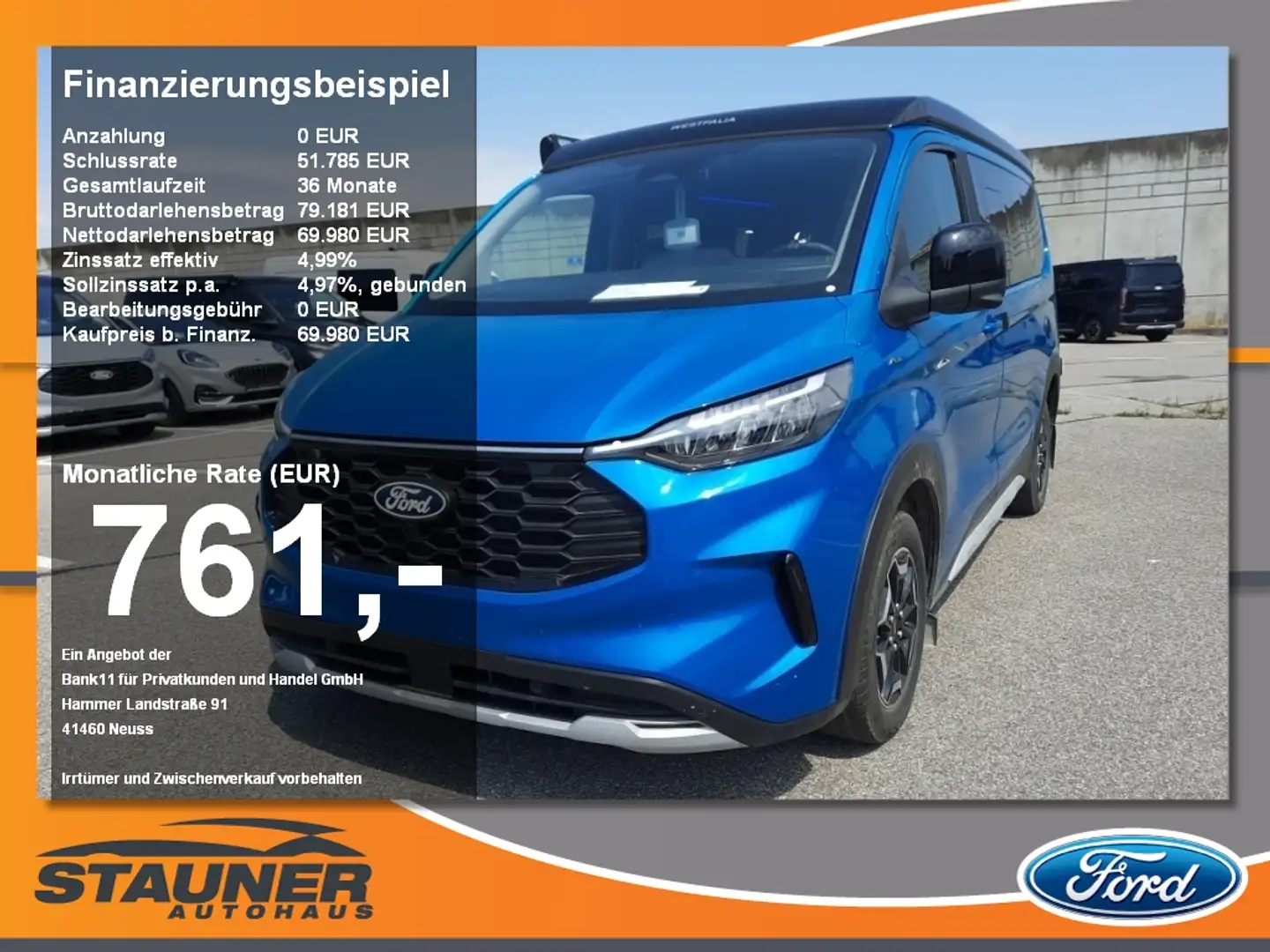 Ford Tourneo Custom Nugget Active 2.0 EcoBlue 320L1 Blau - 1