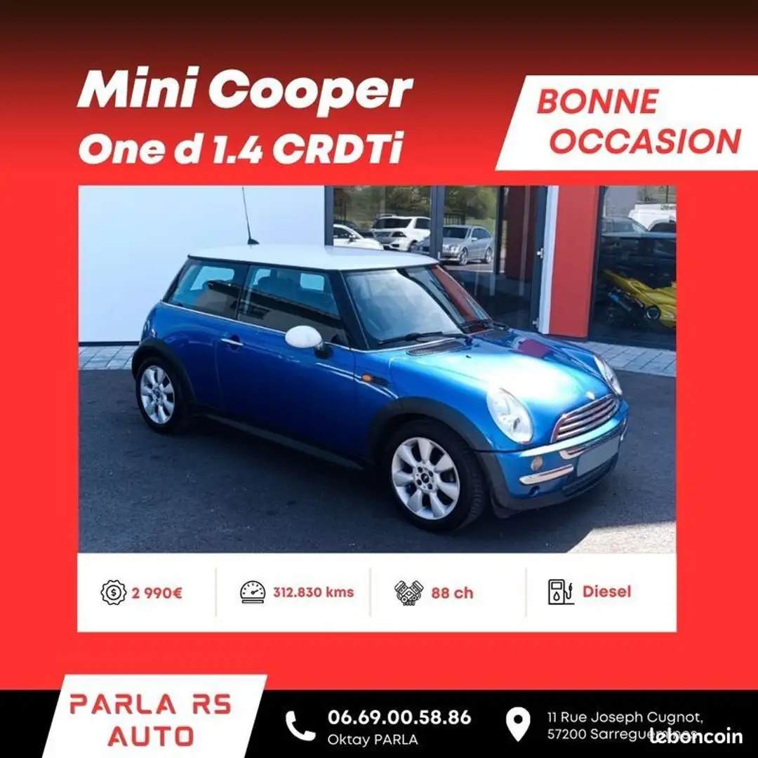 MINI Cooper Copper One d (R50-53) 1.4 CRDTi 88ch 1ère main Bleu - 1