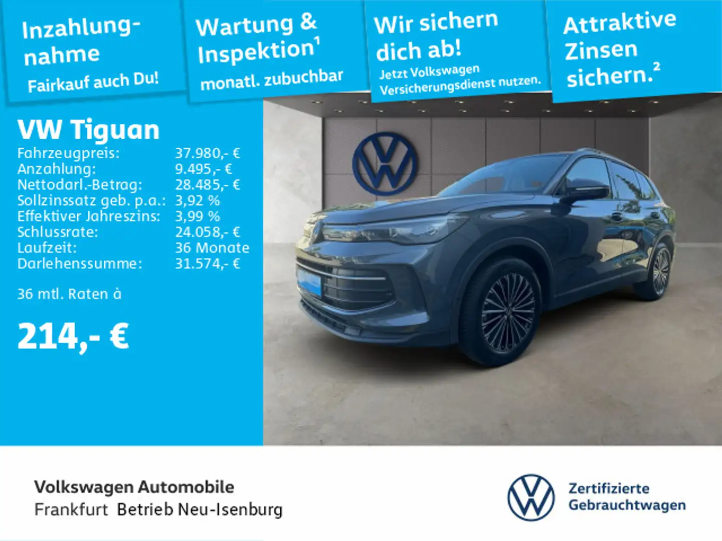 Volkswagen Tiguan 2.0 TDI DSG Life Navi AHK Rückfahrkamera Spurhalte Grau - 1