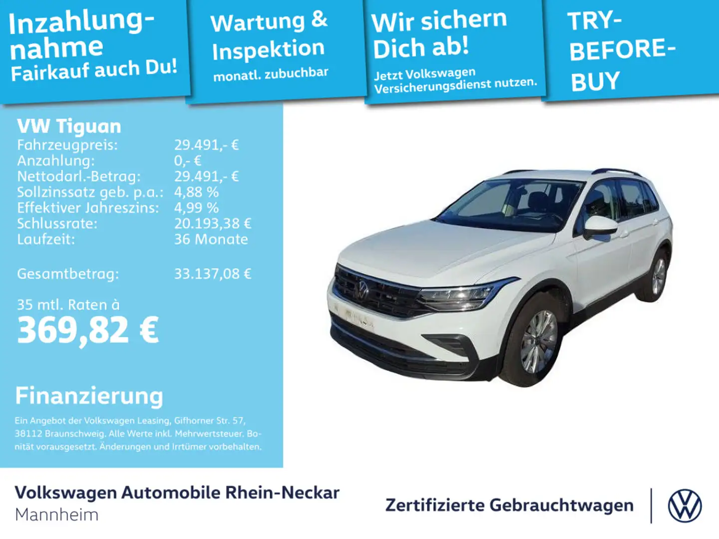 Volkswagen Tiguan 1.5 TSI Life DSG GAR 2029 Navi PDC LED uv Weiß - 1
