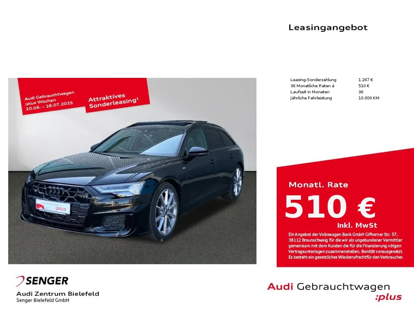 Audi A6 Avant Design 45 TFSI Matrix Pano AHK S line Schwarz - 1
