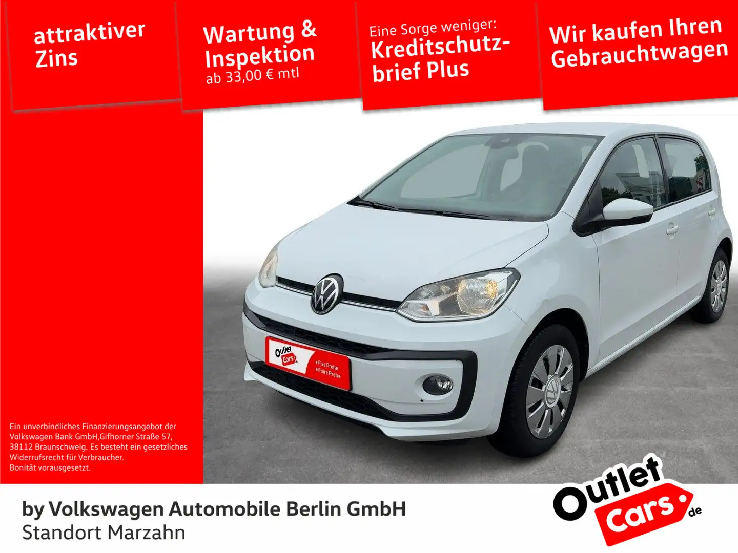 Volkswagen up! 1.0 Radio Klima Ganzjahresreifen SHZ PDC GRA Weiß - 1