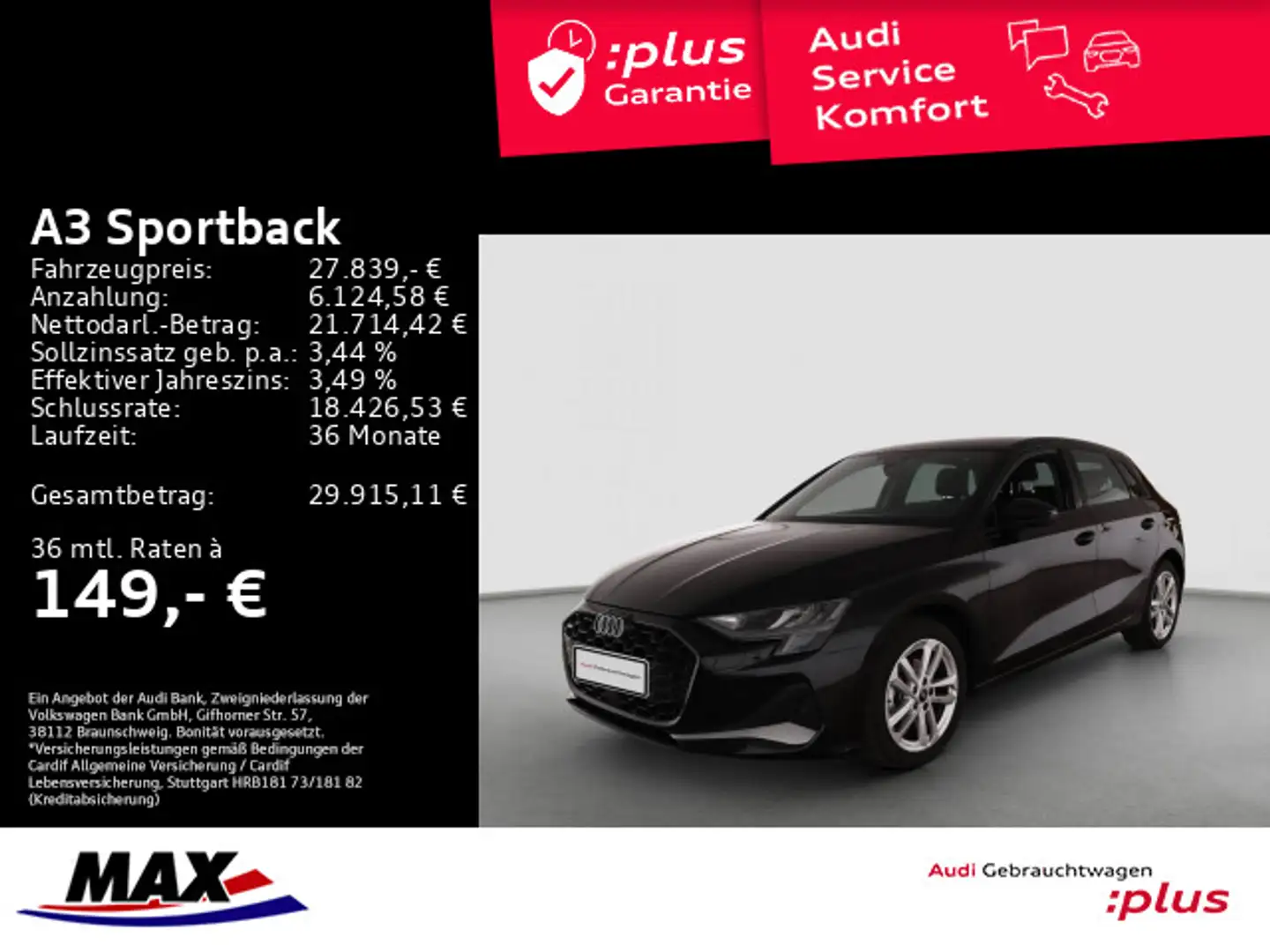 Audi A3 30 TFSI ADVANCED +LED+AHK+MMI NAVI+ Schwarz - 1