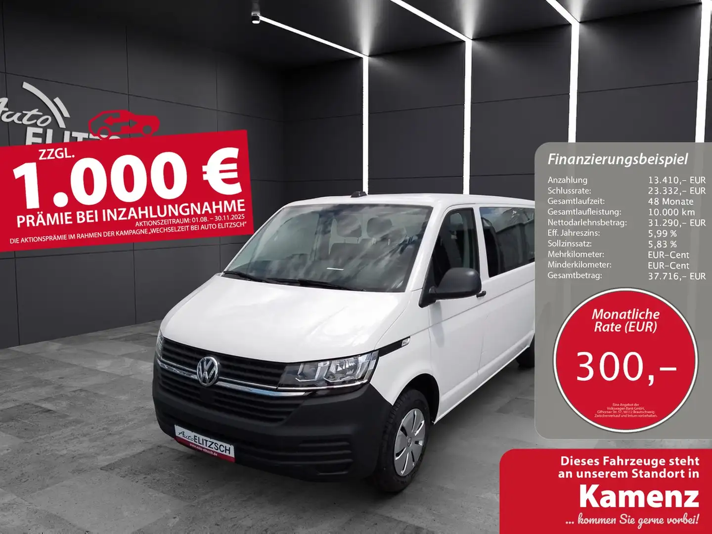 Volkswagen T6 Kombi T6.1 TDI 9-Sitzer LR Klima PDC SH Weiß - 1
