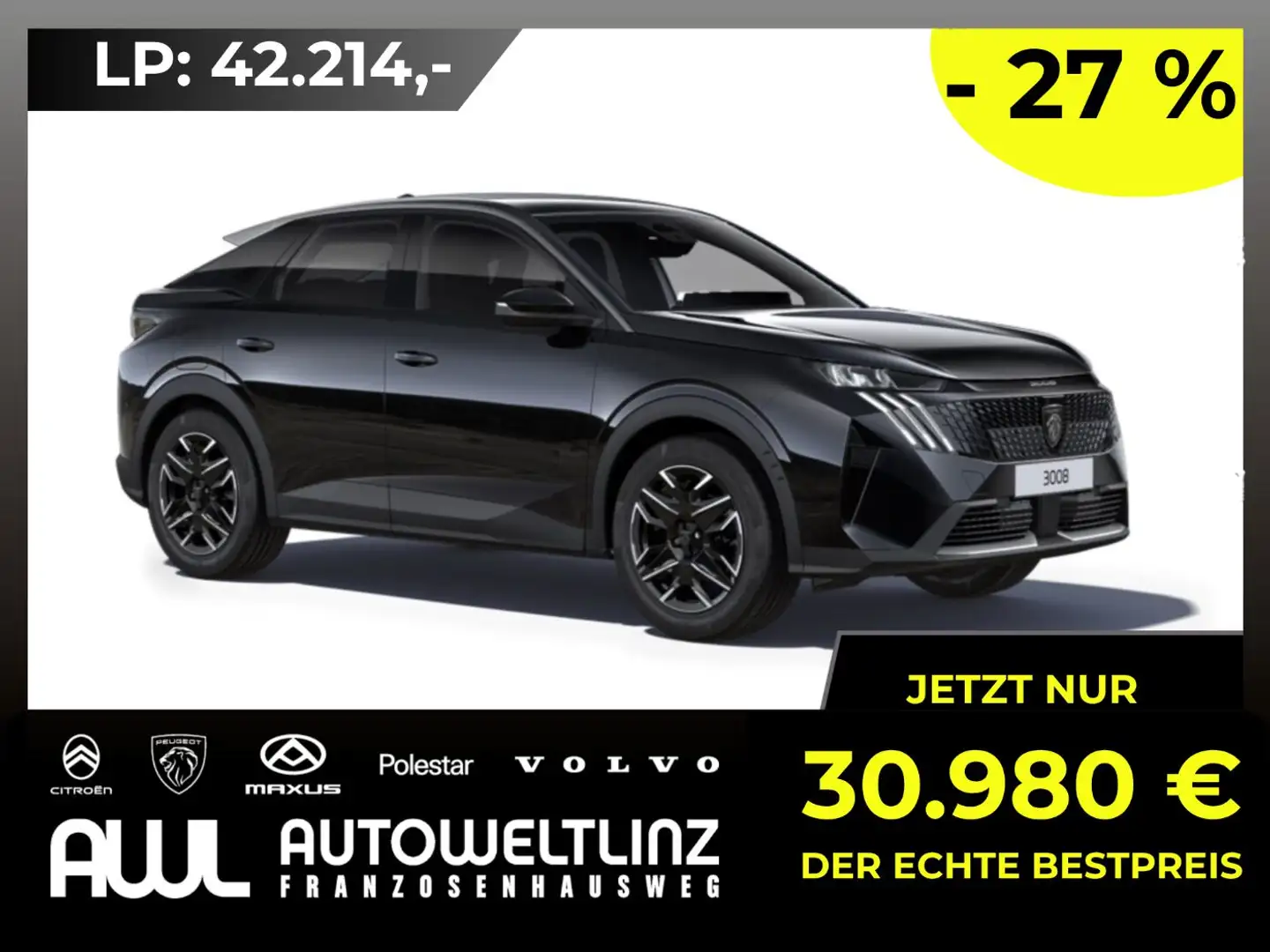 Peugeot 3008 Hybrid 145 E-DCS6 Allure MegaDeal Schwarz - 1