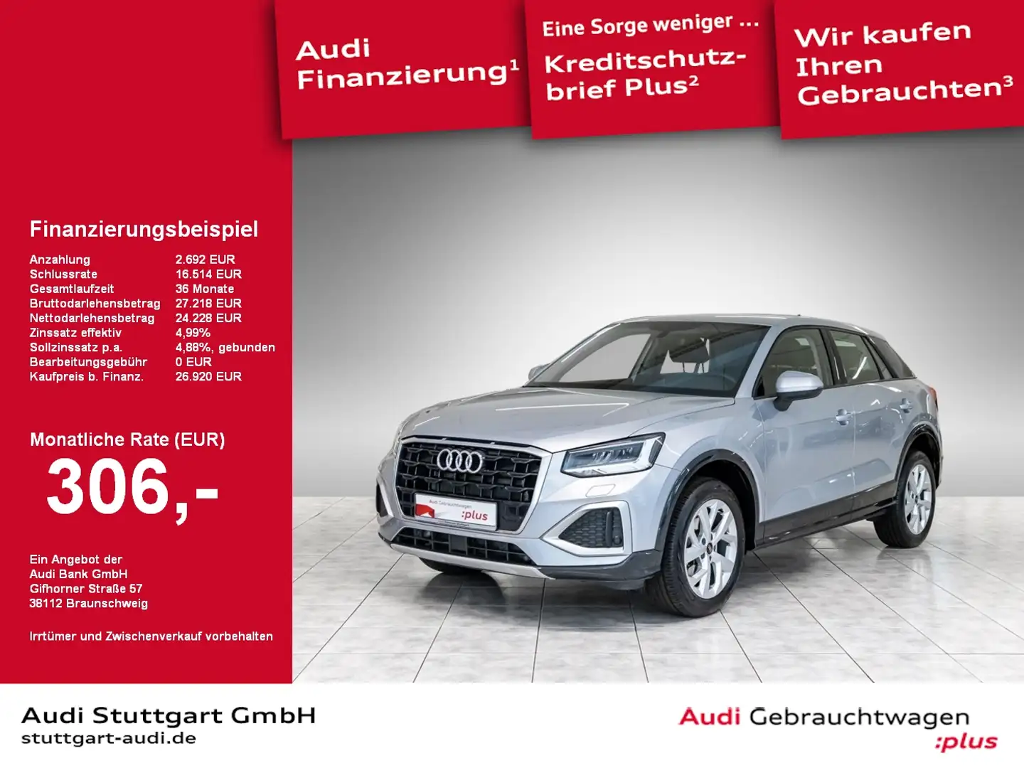 Audi Q2 advanced 30 TDI S tronic AHK SHZ Navi PDC LED Silber - 1