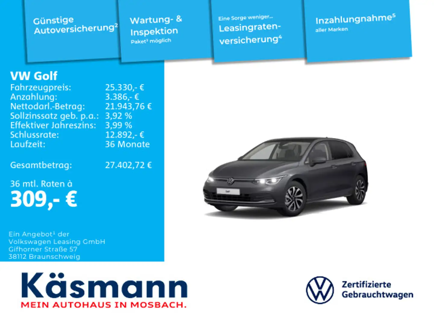 Volkswagen Golf Active 2.0TDI AHK PANO NAVI ACC Grau - 1
