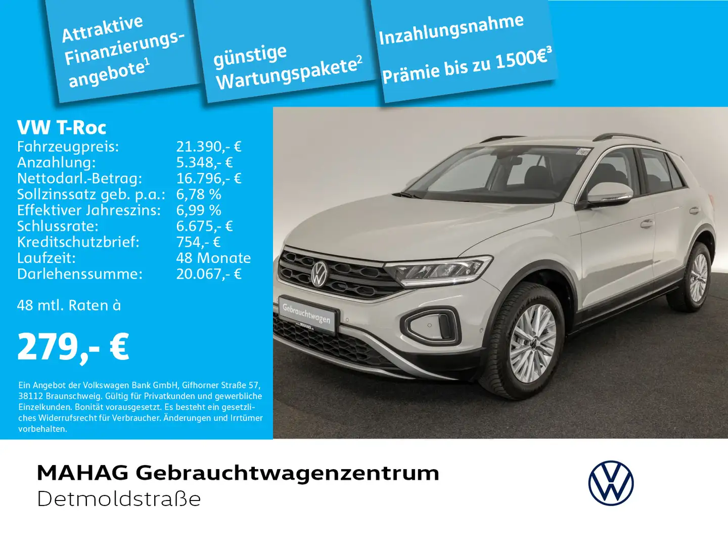 Volkswagen T-Roc T-ROC 1.0 TSI Life AHK LED ParkAssist AppConnect Gris - 1