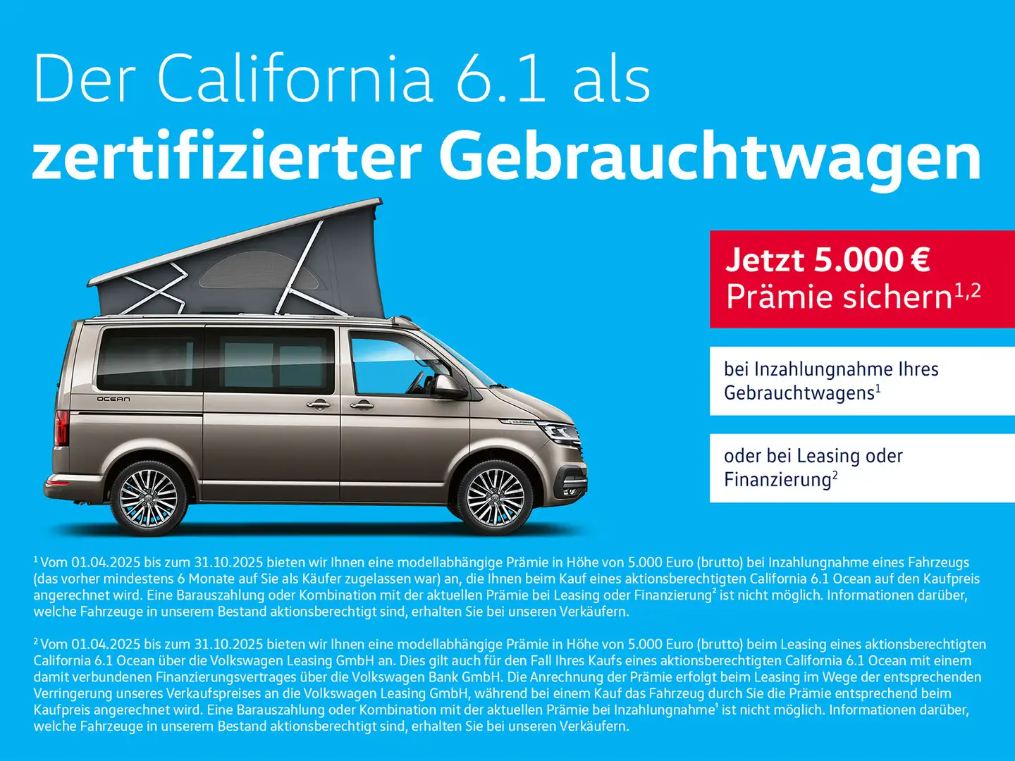 Volkswagen T6.1 California Ocean 5.000,- EXTRAPRÄMIE*Sportp Modrá - 2