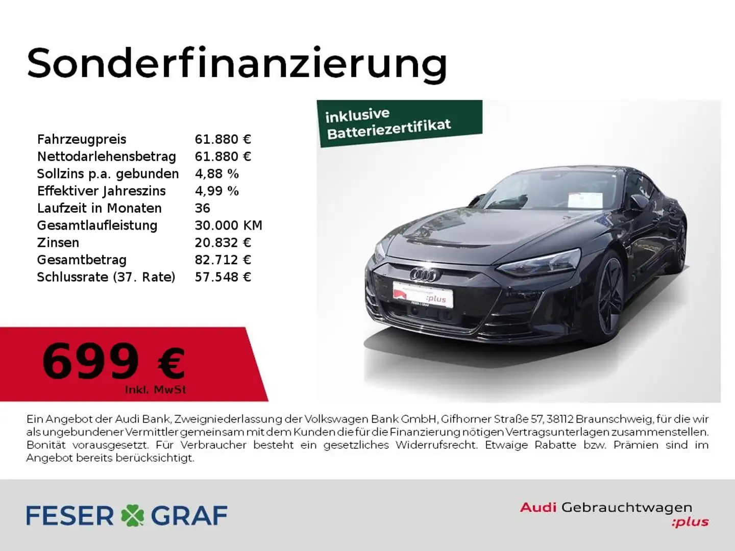 Audi RS e-tron GT Pano,HUD,Matrix,B&O,Sitzbel,Kameras Negro - 1