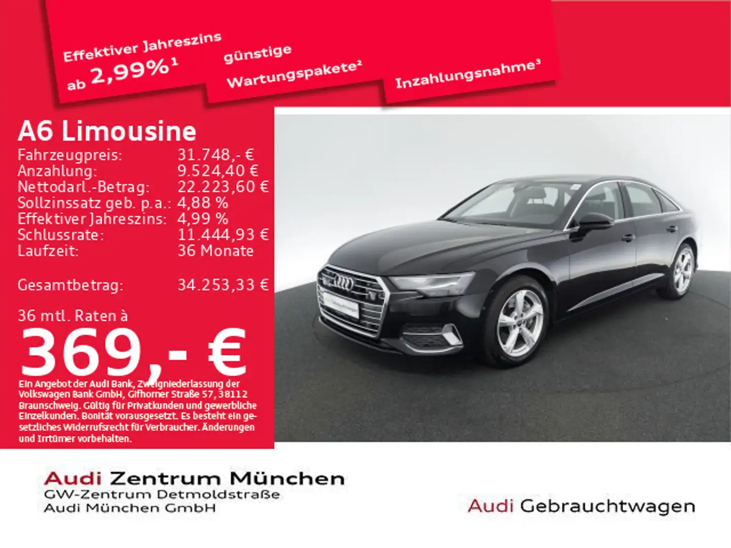 Audi A6 45 TFSI S tronic advanced LED/PDC+/ Schwarz - 1
