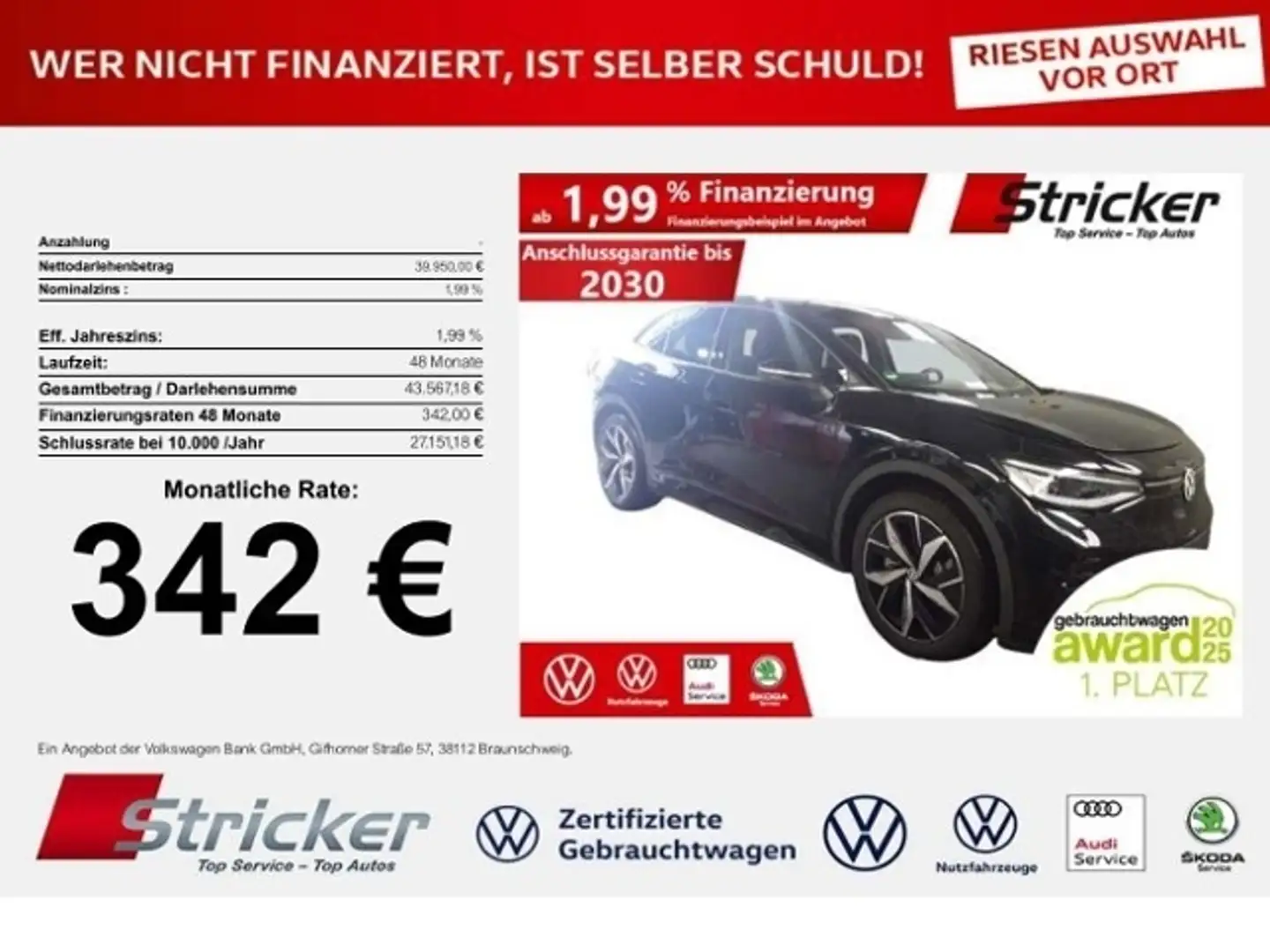 Volkswagen ID.5 GTX 250/77 342,-ohne Anzahlung Navi Wärmepumpe Schwarz - 1