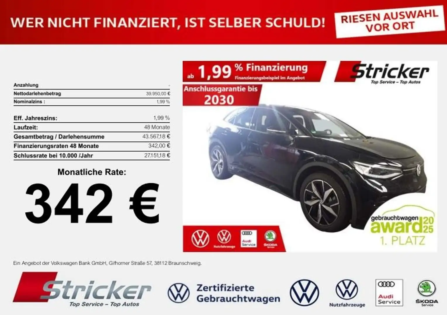 Volkswagen ID.5 GTX 250/77 342,-ohne Anzahlung Navi Wärmepumpe Schwarz - 2