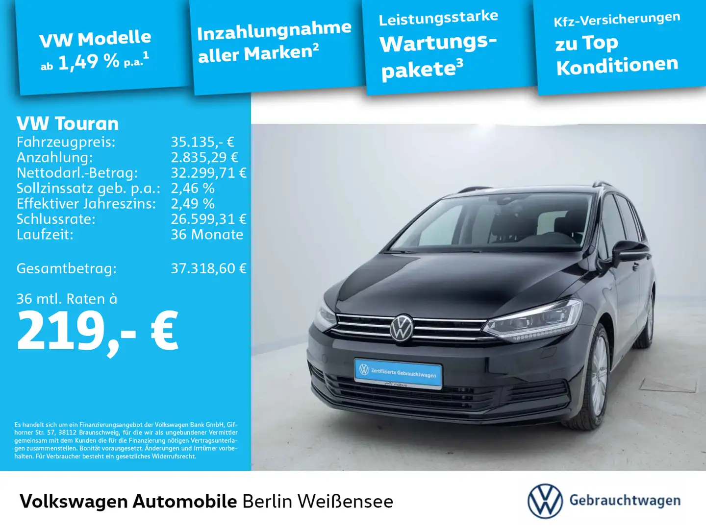 Volkswagen Touran 1.5 TSI Comfortline*DSG*IQ.DRIVE*APP*NAV* Schwarz - 1