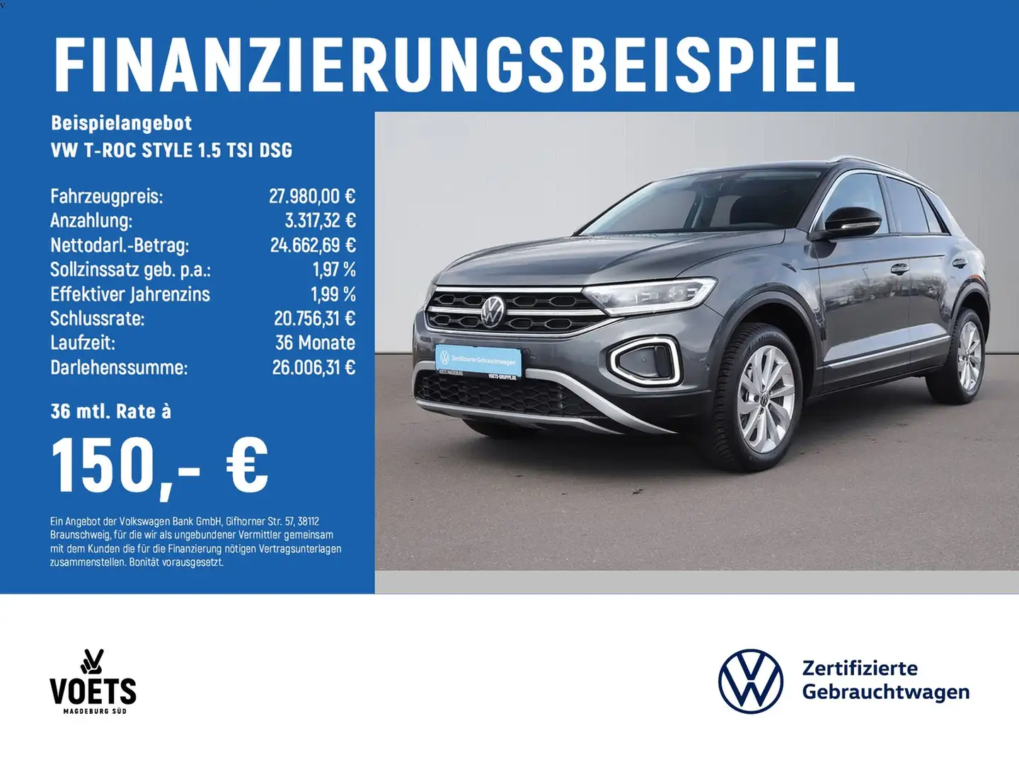 Volkswagen T-Roc STYLE 1.5 TSI DSG LED PLUS+NAVI+AHK+ACC Grau - 2