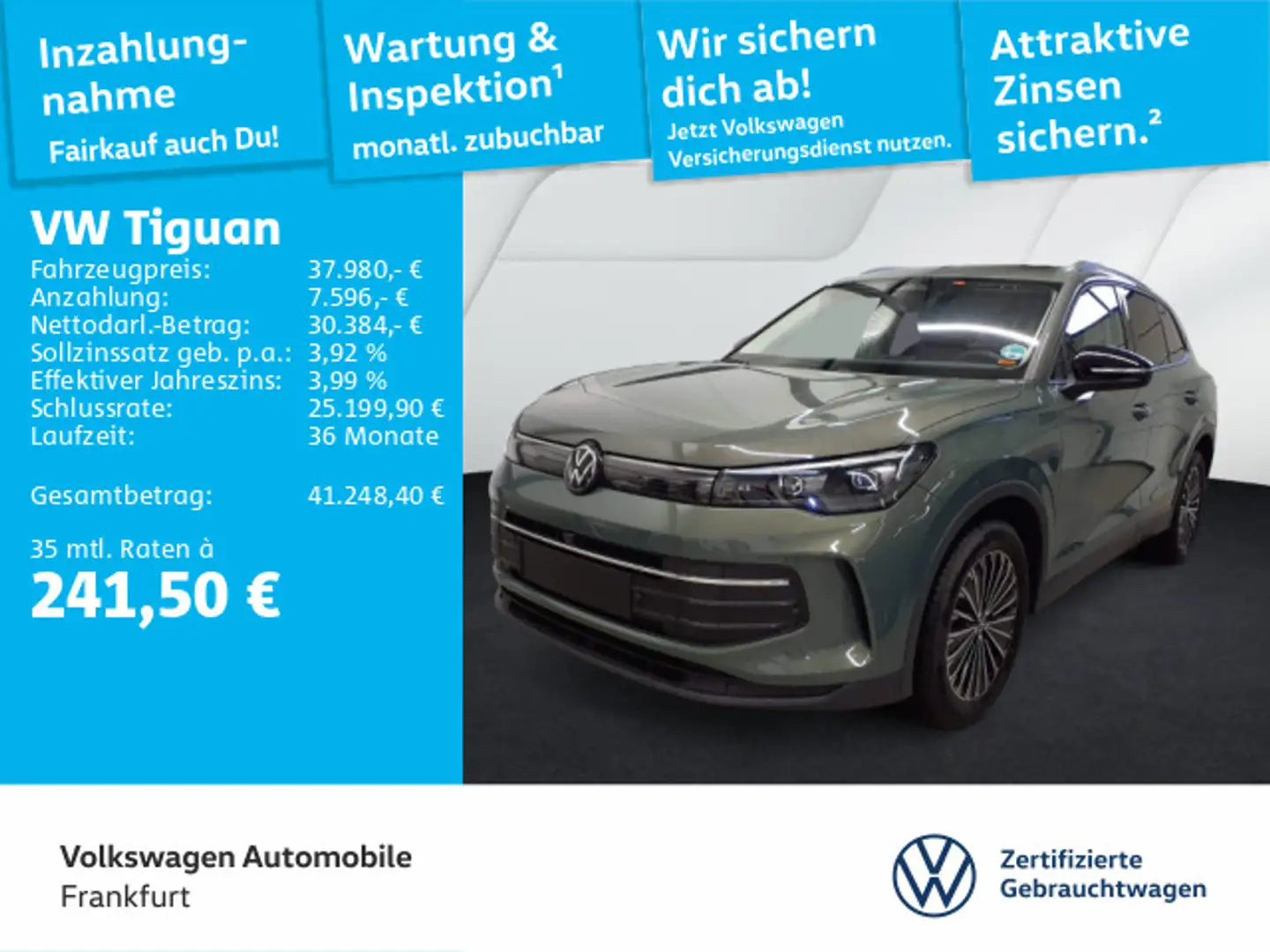 Volkswagen Tiguan 2.0 TDI DSG Goal Navi LEDPlus DAB+ FrontA Grün - 1