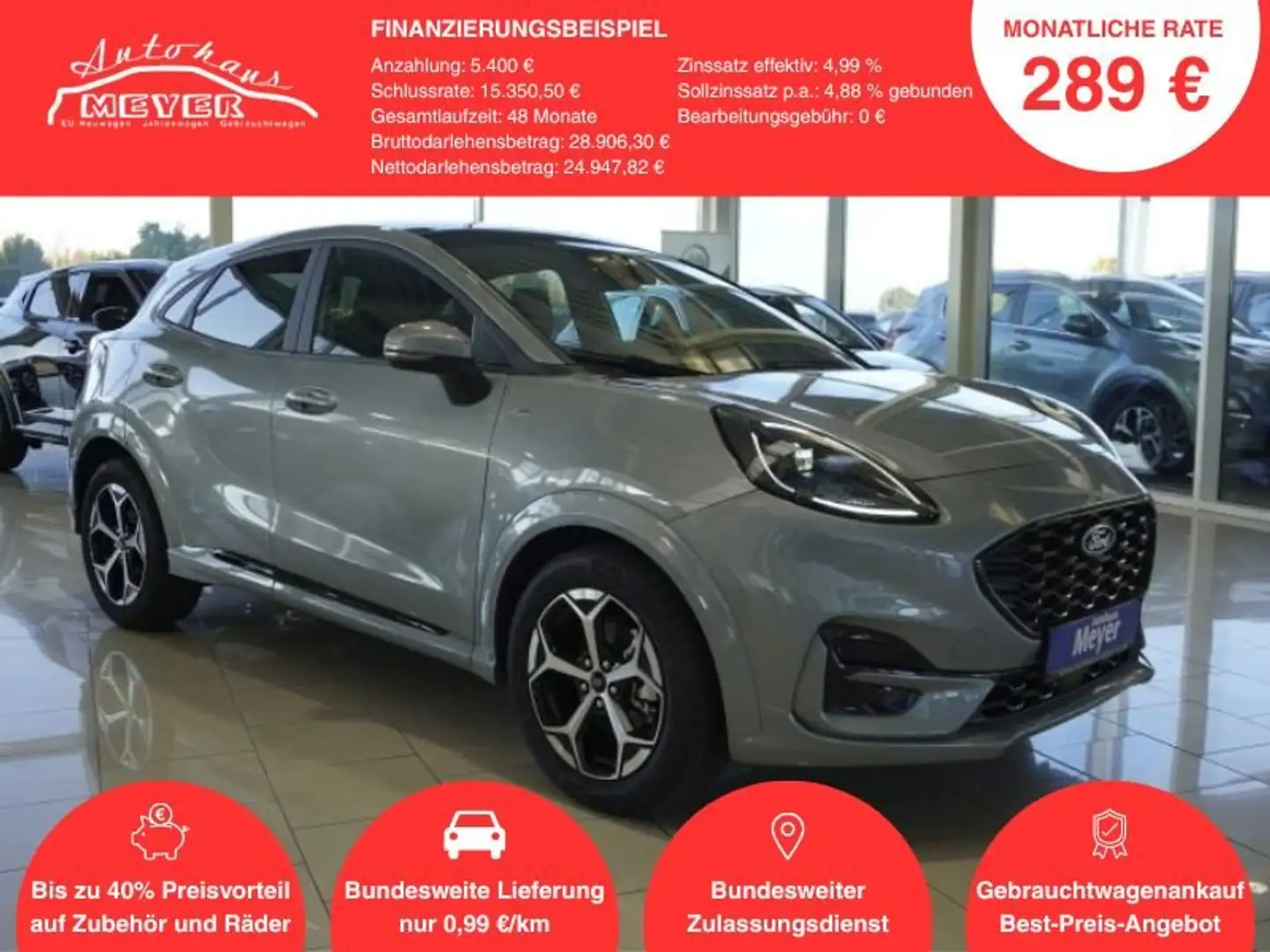 Ford Puma ST-Line 1,0 155PS Aut.Neues Mod.5*J.Gar/Pano/Navi/ Silber - 1