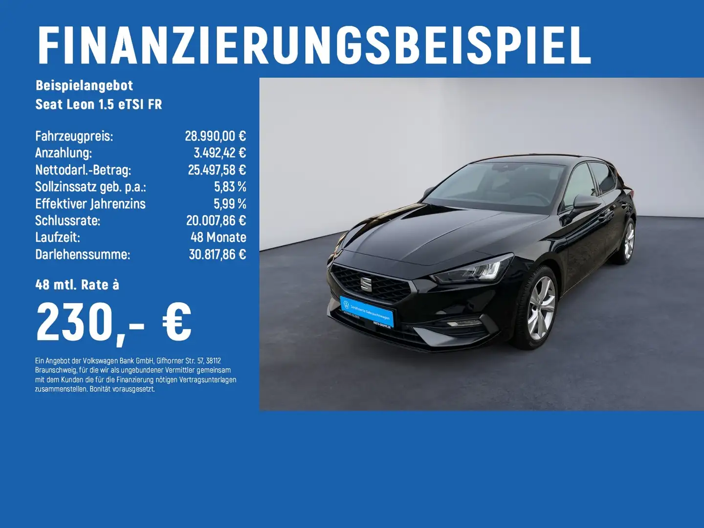 SEAT Leon 1.5 eTSI FR NAVI+ACC+RFK Schwarz - 2