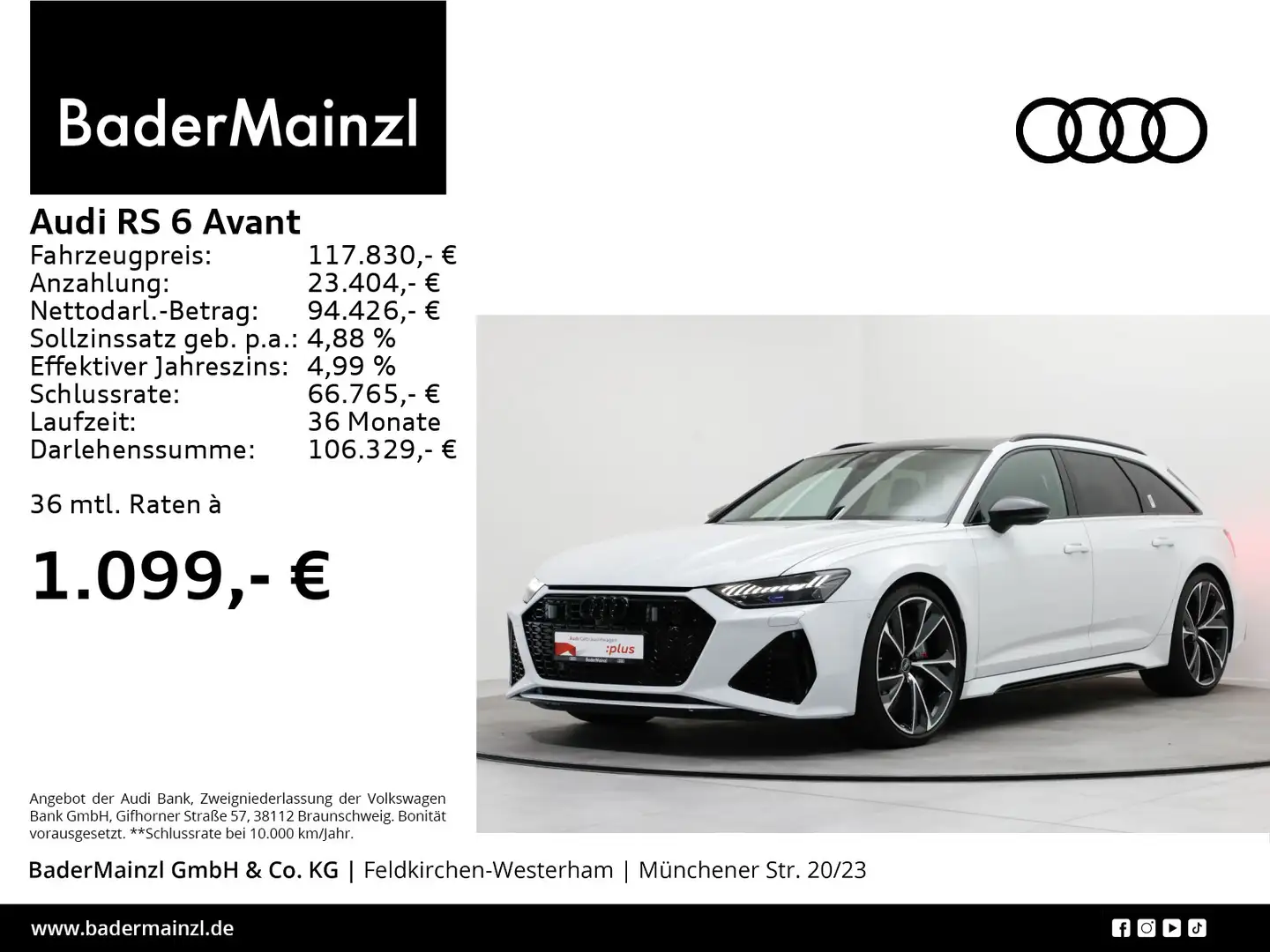Audi RS6 AHK Matrix HUD Keramik Pano 305km/h Weiß - 1