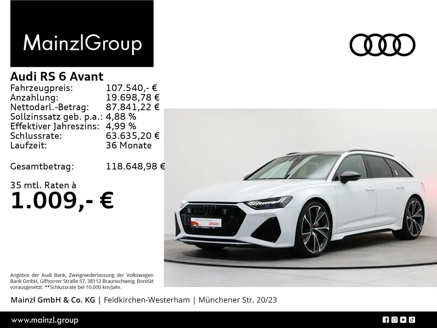 Audi RS6 AHK Matrix HUD Keramik Pano 305km/h Weiß - 1