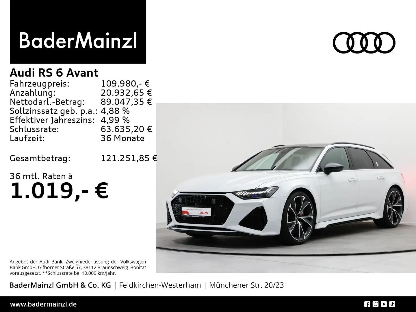 Audi RS6 AHK Matrix HUD Keramik Pano 305km/h Weiß - 1