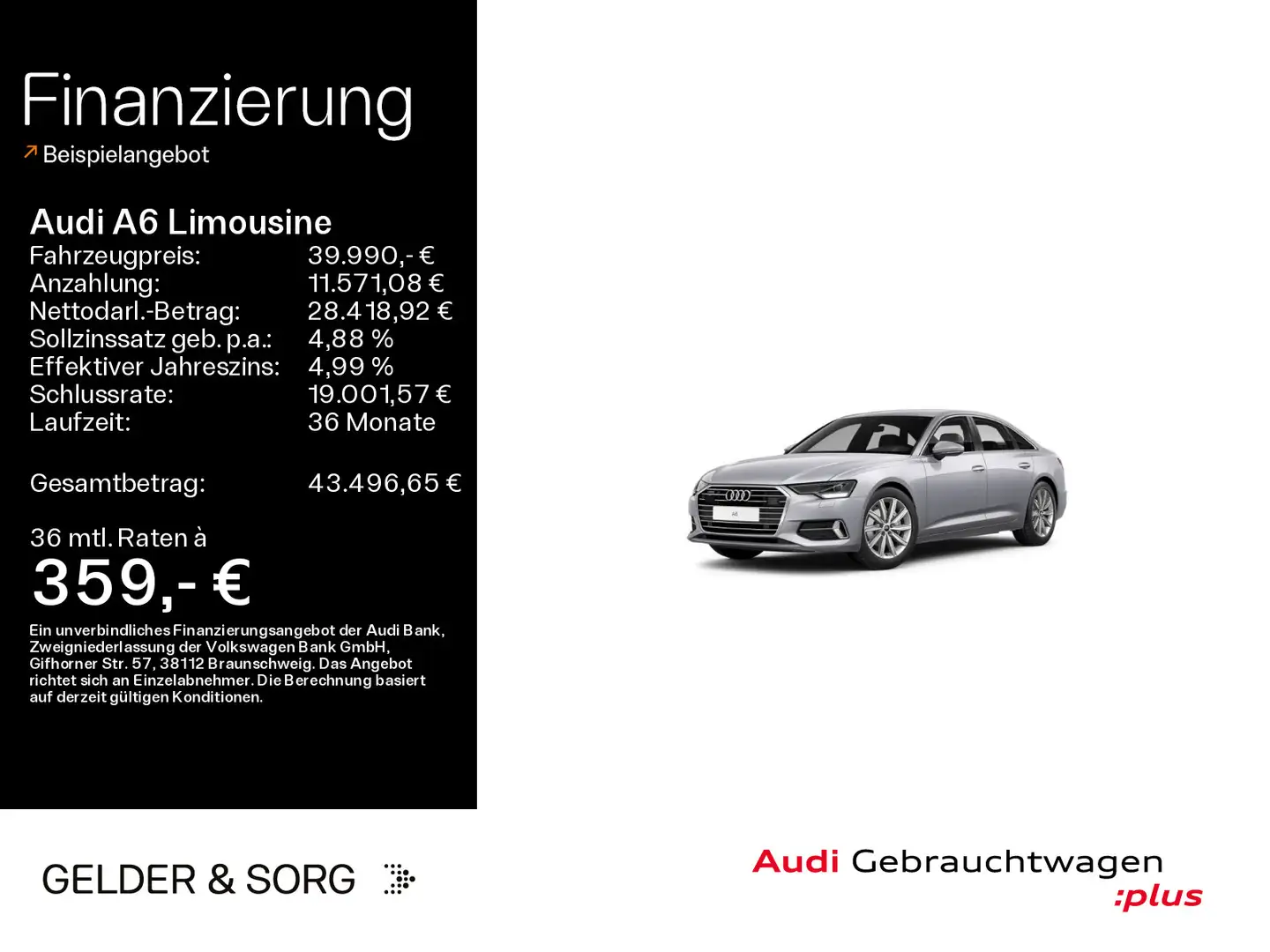 Audi A6 40 TDI quattro Sport*ACC*Leder*RFK Silber - 1