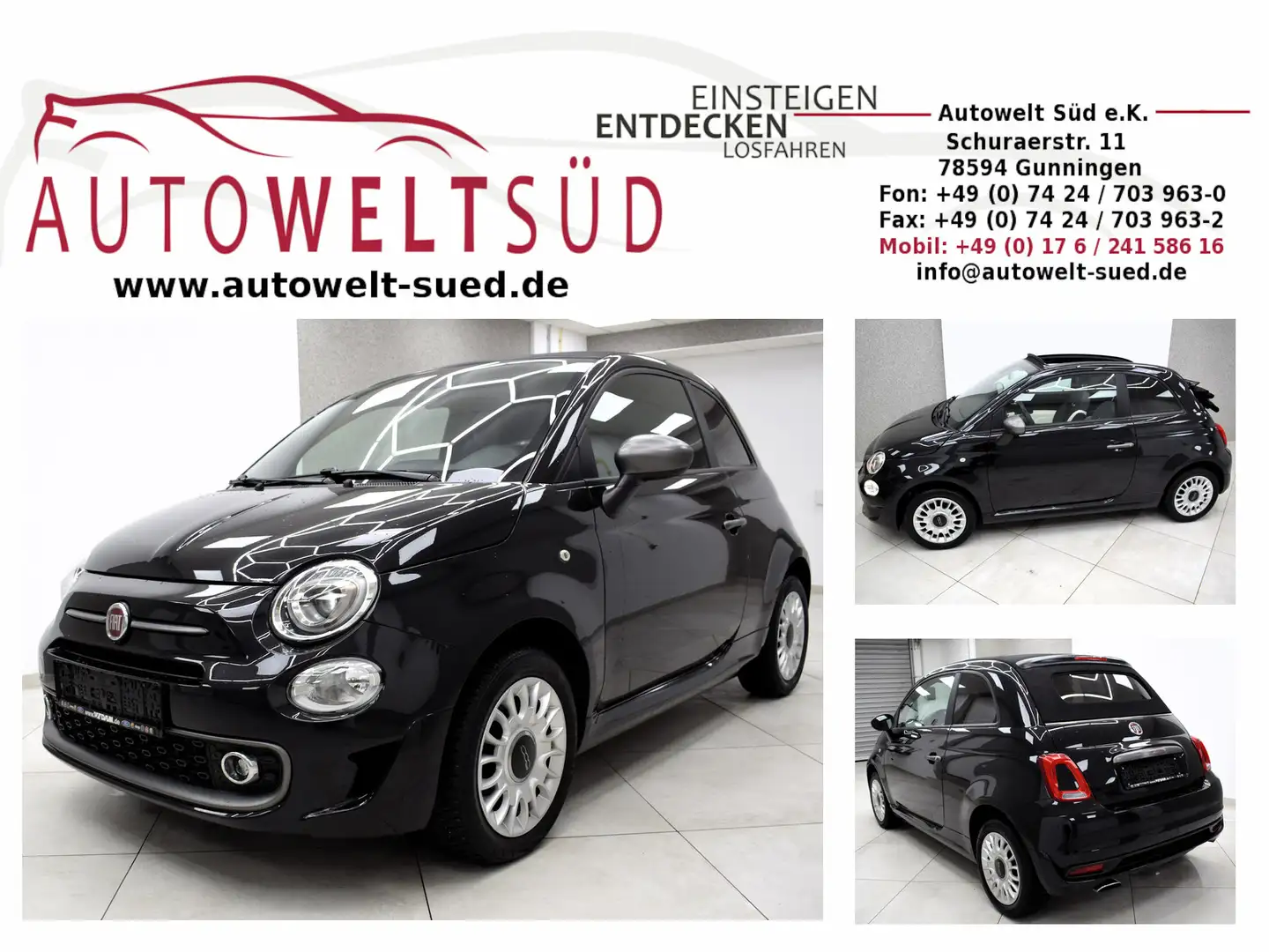 Fiat 500C Sport 1.2 8V S Navi AppleCar PDC Leder Noir - 1