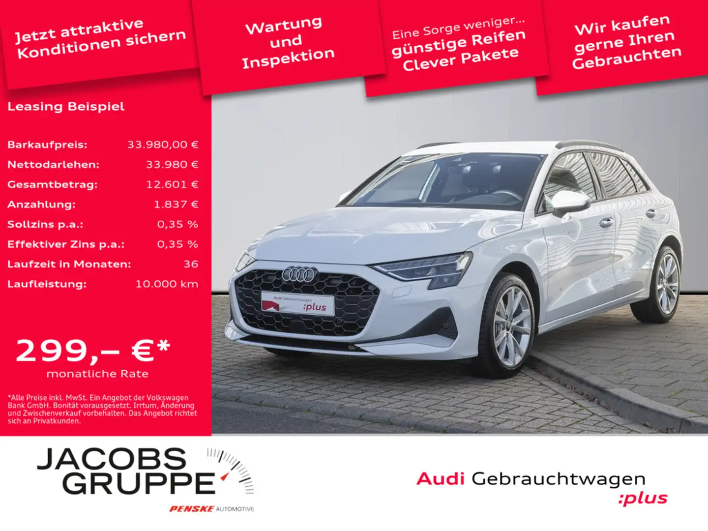Audi A3 Sportback 30 TFSI adv. ACC*RFK*CarPlay*LED Weiß - 1
