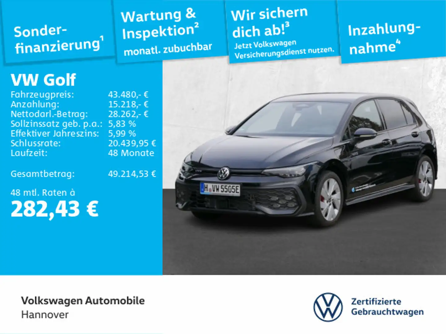 Volkswagen Golf GTE GTE 1,5 l eHybrid OPF 130 kW (177 P S) / 85 Schwarz - 1
