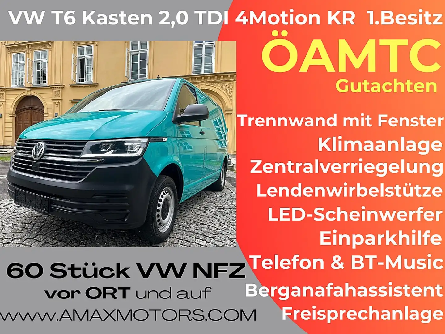 Volkswagen T6.1 Transporter KR 2,0 TDI 4Motion 1.Besitz, LED Schweinwerfer ... Vert - 1