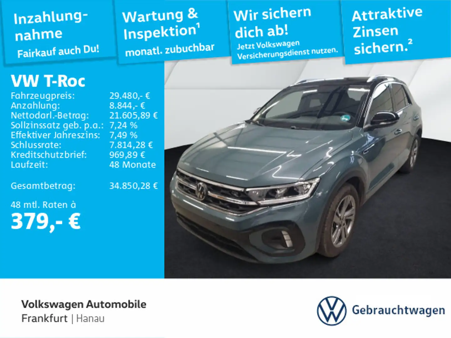Volkswagen T-Roc 1.5 TSI DSG R-Line Navi AHK Sprachbedienun Blau - 1