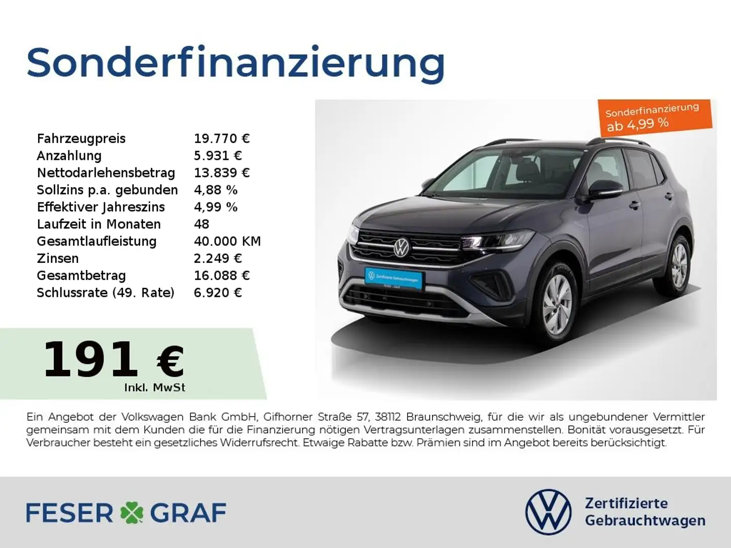 Volkswagen T-Cross 1.0TSI Life Rückfahrkamera Navigationssystem Grau - 1