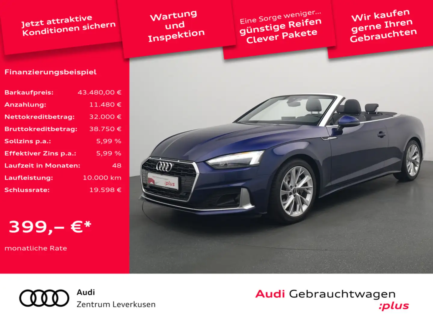 Audi A5 Cabriolet advanced VIRT LEDER KAM PDC ACC Blau - 1