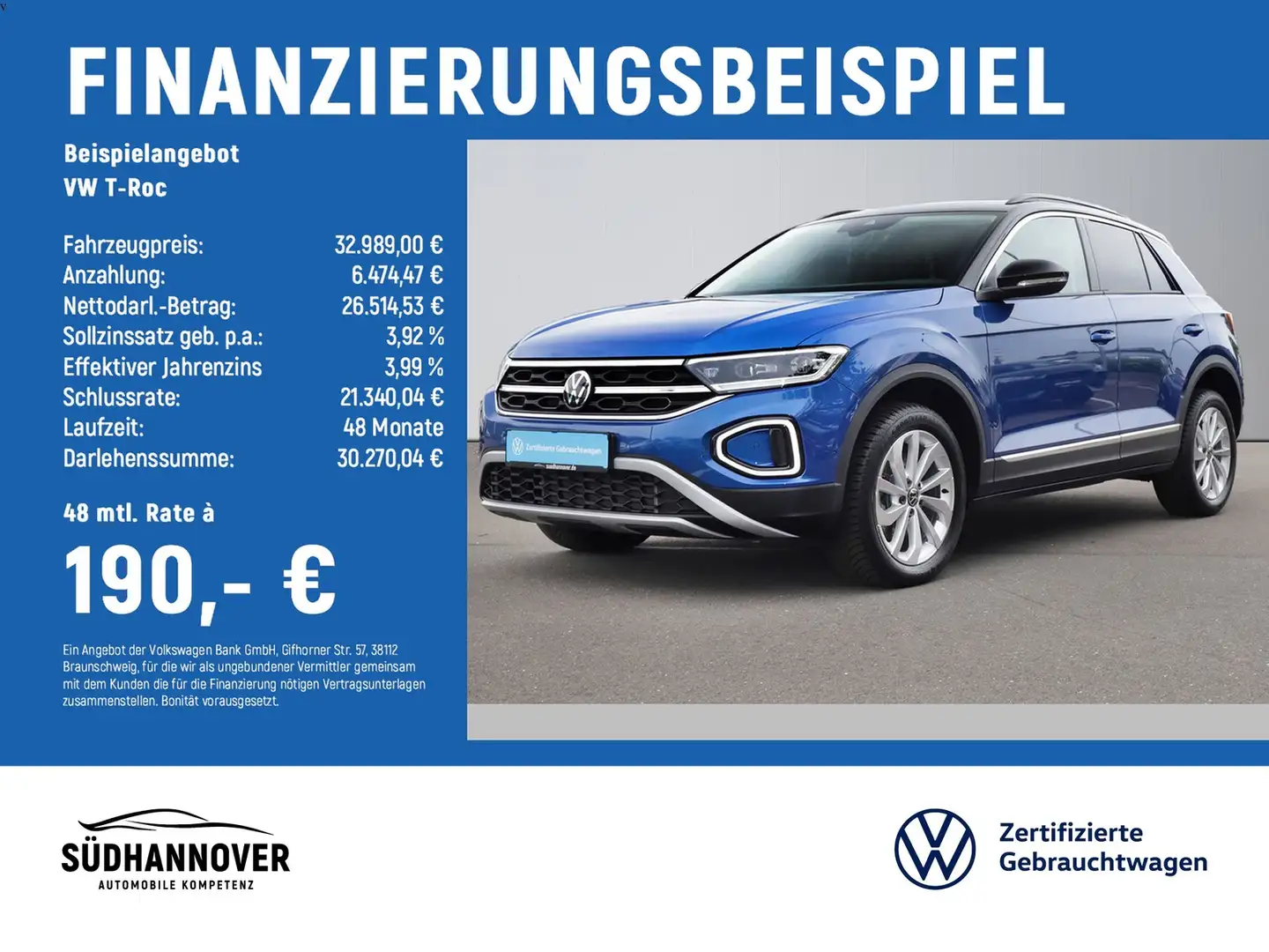 Volkswagen T-Roc Style 2.0 TDI DSG AHK+NAVI+LED+SHZ+PDC+GRA Bleu - 2