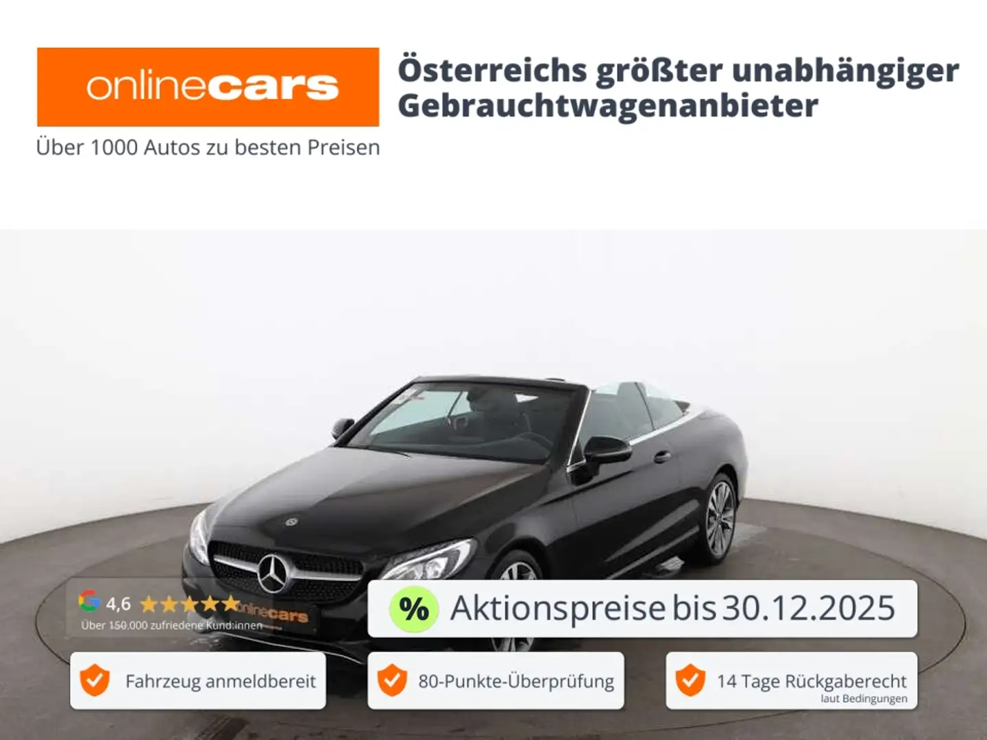 Mercedes-Benz C 220 d Cabrio Aut LED LEDER NAVI R-CAM SITZHZG Schwarz - 1