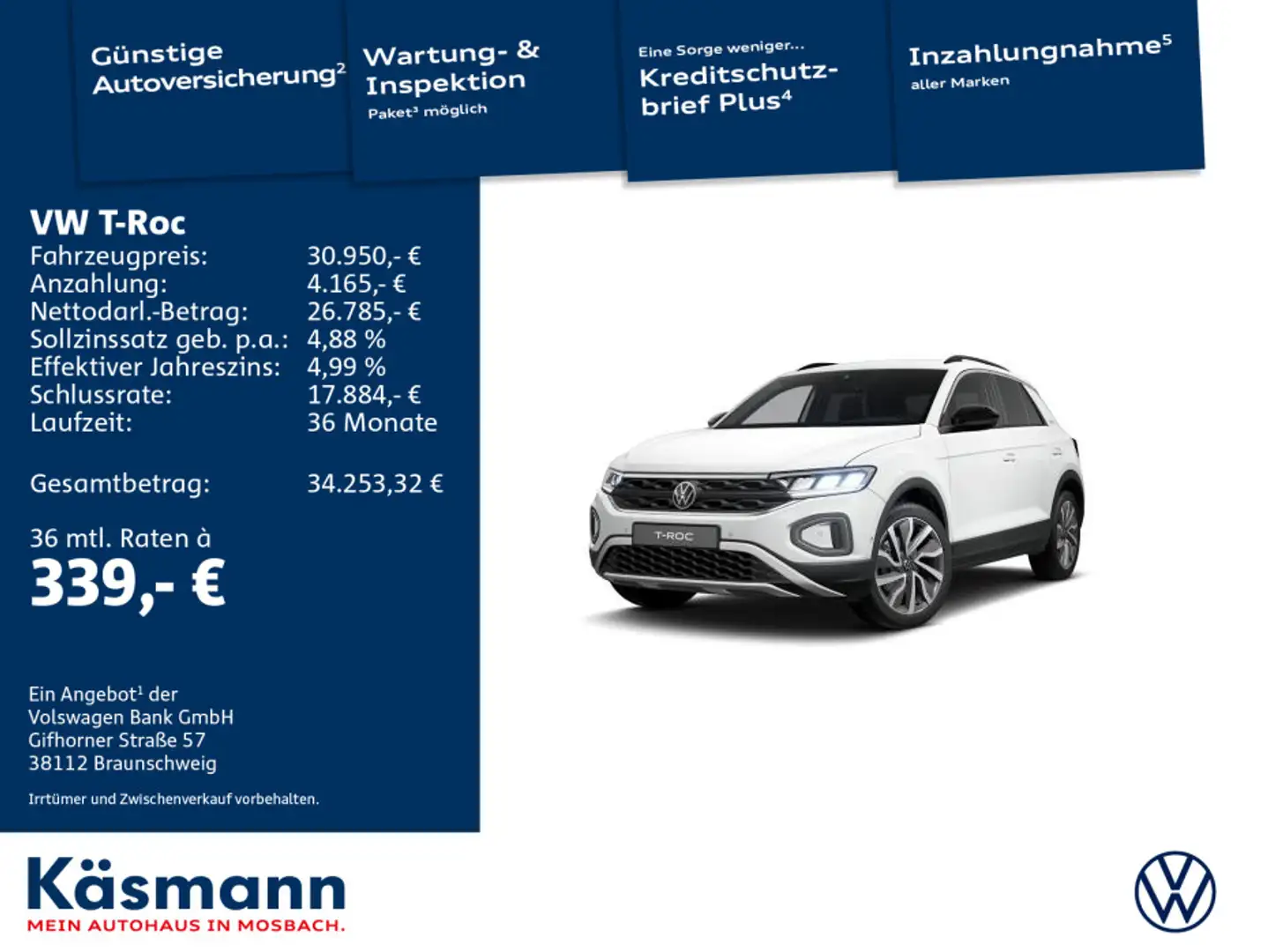 Volkswagen T-Roc Goal 1.5TSI AHK KAM LED KEYLESS Weiß - 1