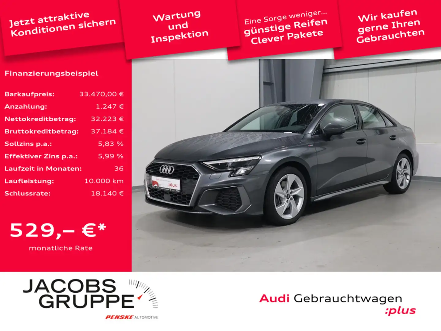 Audi A3 Limo 40 TFSI quattro S line VC*LED*R-Kamera * Grau - 1
