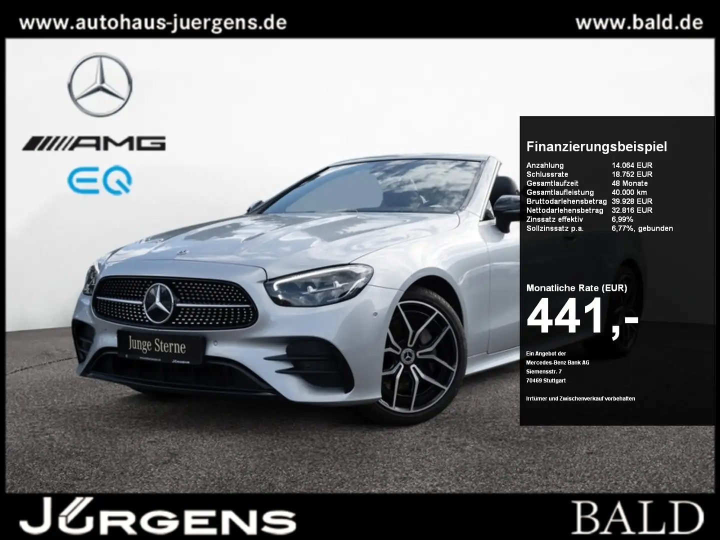 Mercedes-Benz E 200 Cabrio AMG-Sport/LED/Cam/Night/Totw/19' Silber - 1