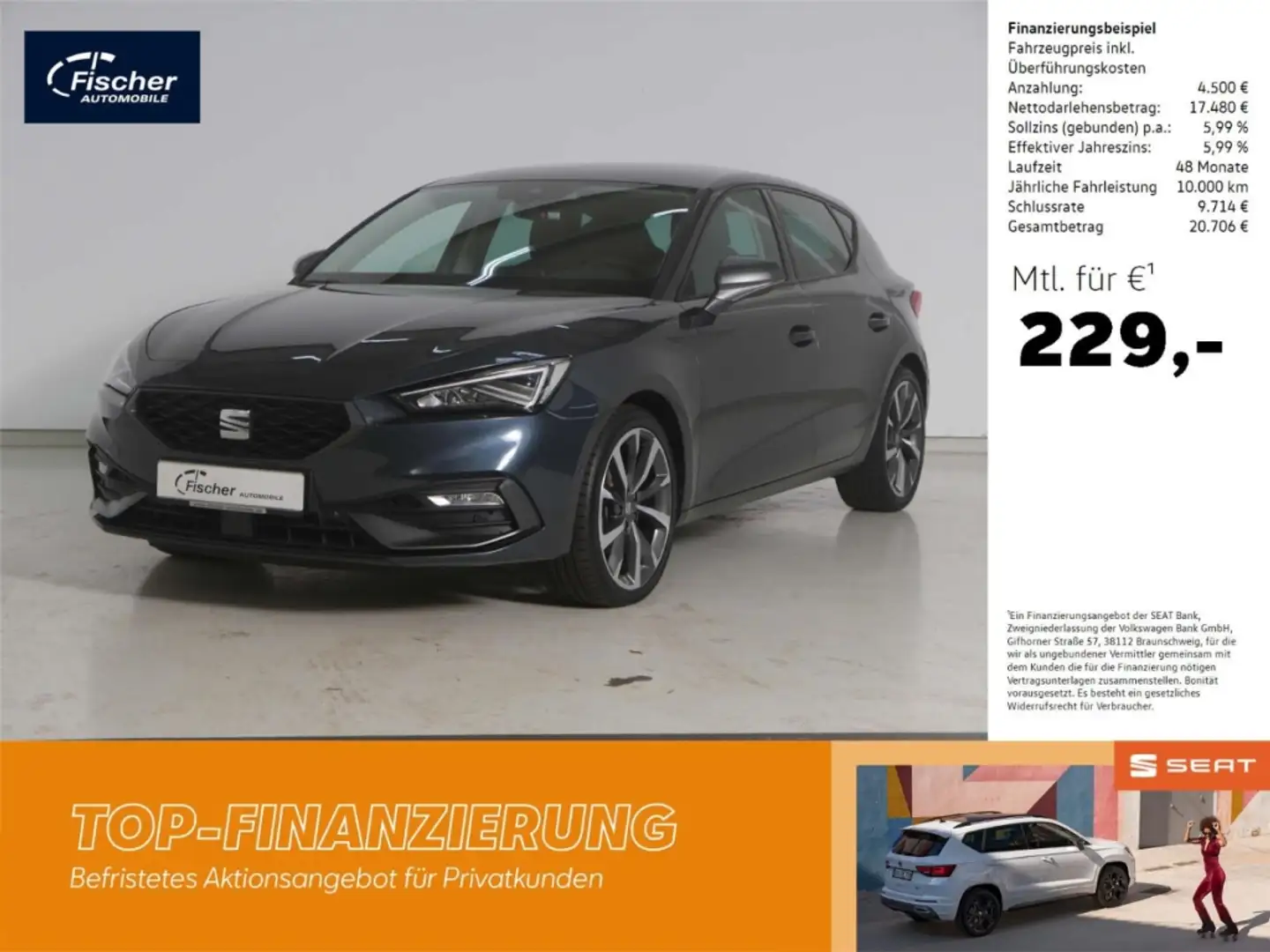SEAT Leon 1.5 eTSI DSG FR NAV/LED/ACC/Standheizung/RFK Grau - 1