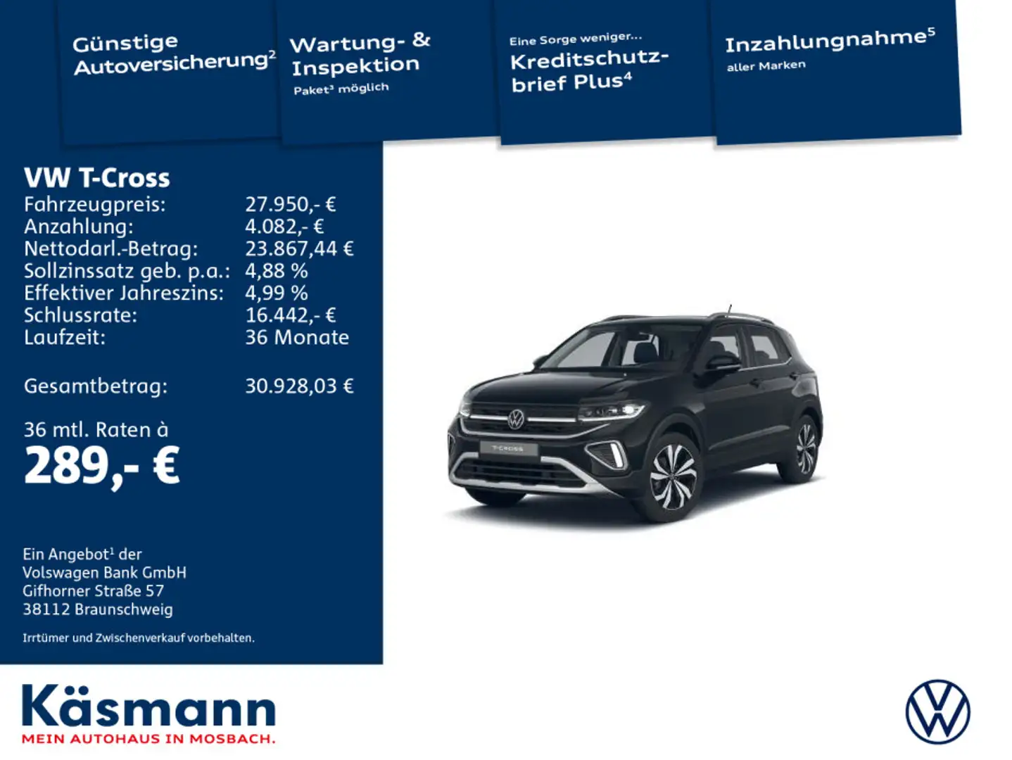 Volkswagen T-Cross Style 1.0TSI AHK NAVI KAM KEYLESS Schwarz - 1