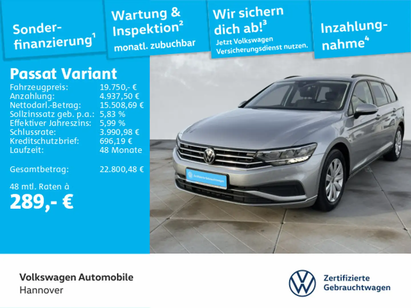 Volkswagen Passat Variant 1.5 TSI Navi LED Kamera PDC SHZ D Silber - 1