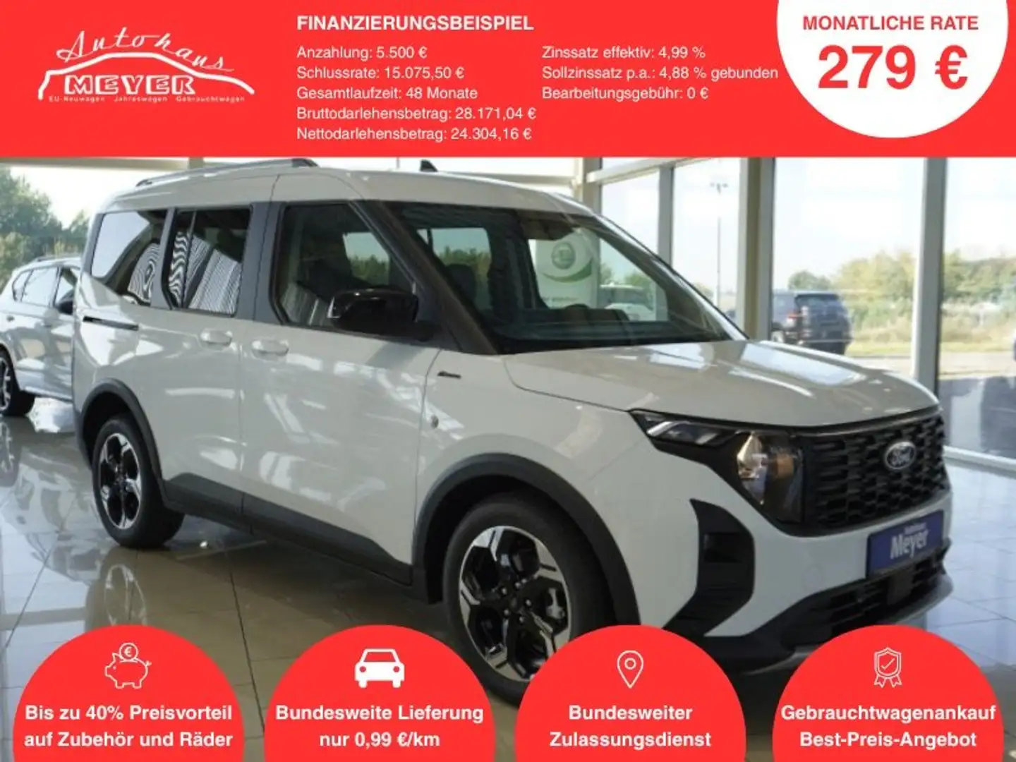 Ford Tourneo Courier Active 1,0 125PS Aut.Navi/ACC/Kamera/Winterp.    * Weiß - 1