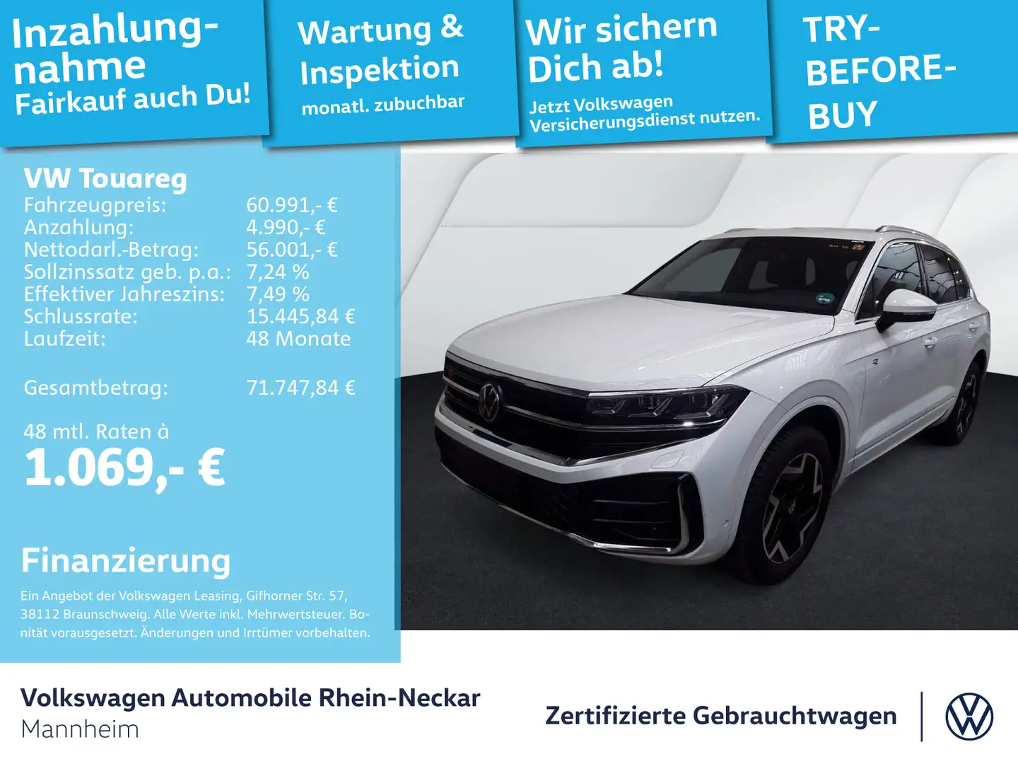 Volkswagen Touareg 3.0 TDI R-Line 4Motion Navi AHK Kamera u Weiß - 1
