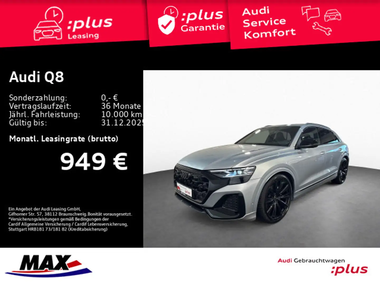 Audi Q8 50 TDI QUATT S LINE HD MATRIX+AHK+B&O+PANO++ Silber - 1