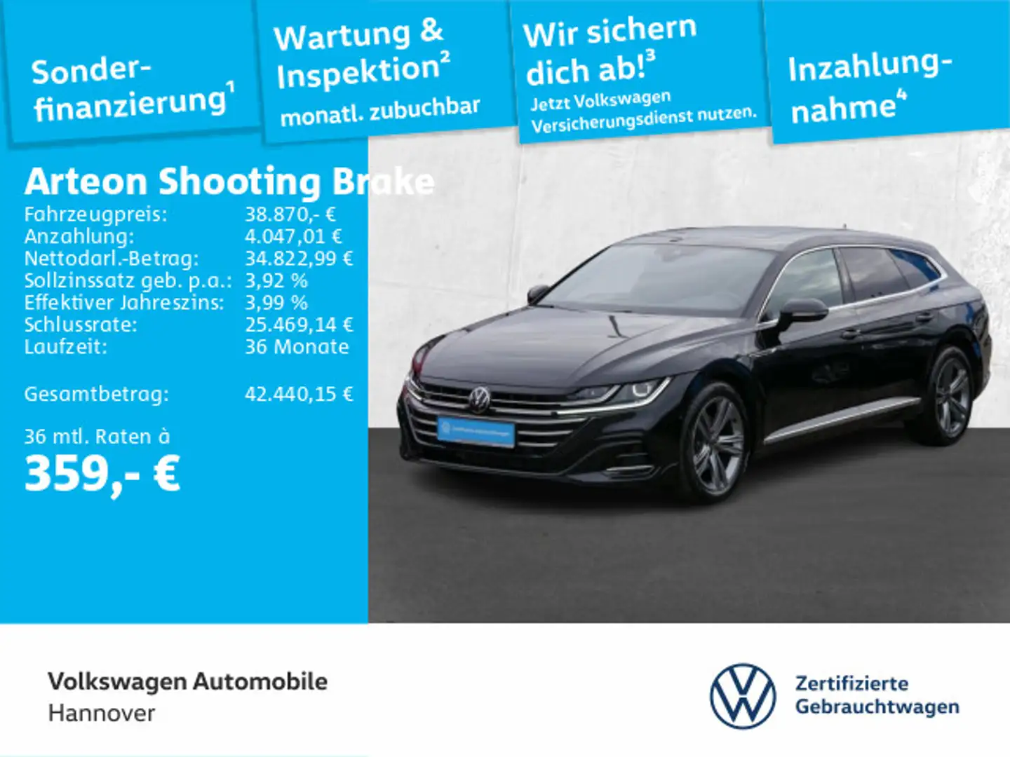Volkswagen Arteon 2.0 TDI DSG R-Line AHK Pan Schwarz - 1